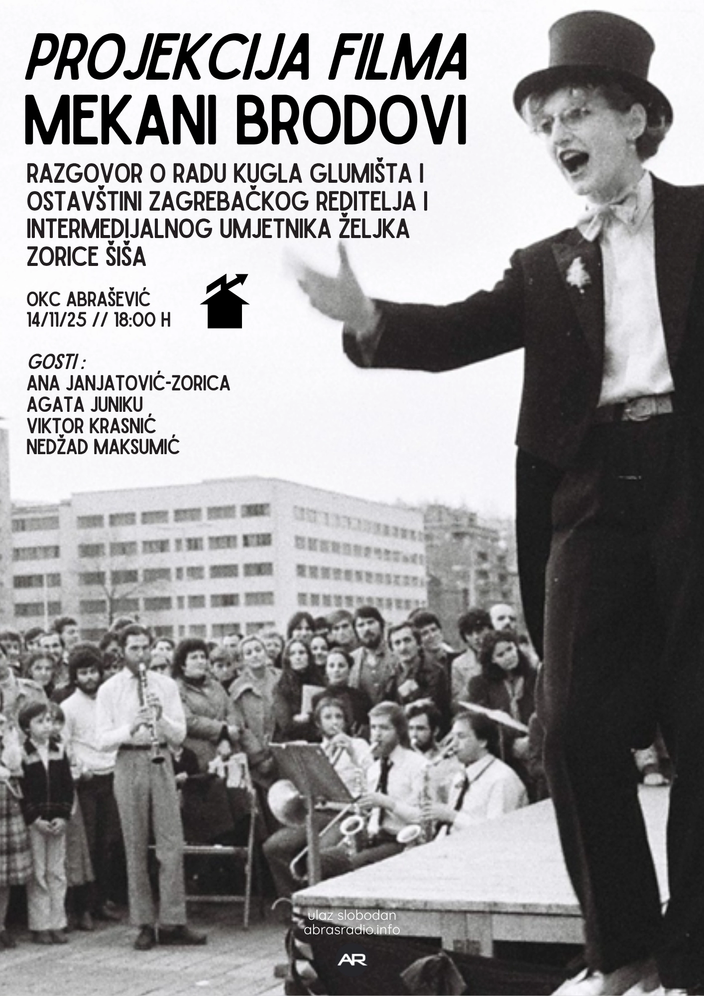 Projekcija filma Mekani brodovi i razgovor o radu Kugla glumišta i ostavštini zagrebačkog reditelja i intermedijalnog umjetnika Željka Zorice Šiša